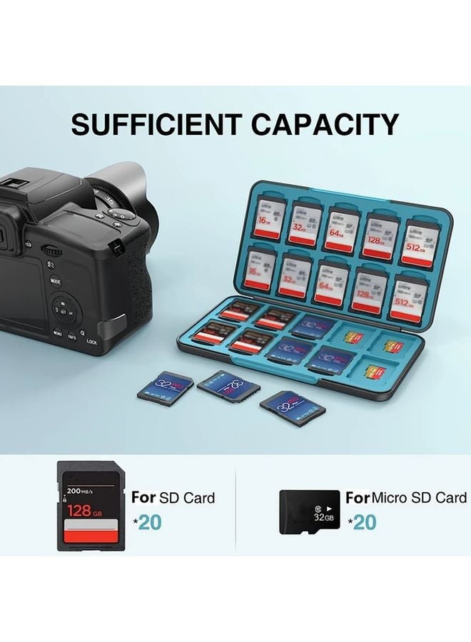 حافظة بطاقة ذاكرة سوداء لحمل 20 بطاقة SD و 20 بطاقة Micro SD TF، تخزين محمول - Image 3